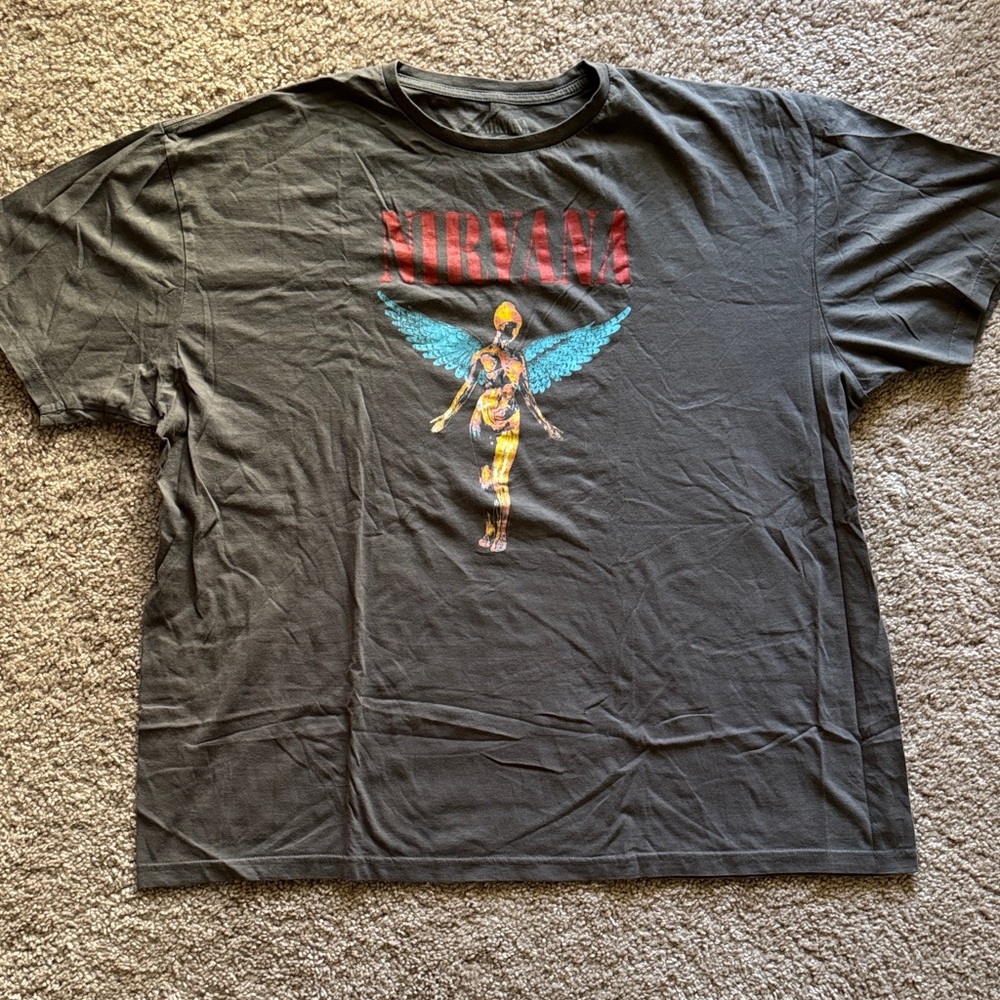 NIRVANA Charcoal Tee with Crimson Logo